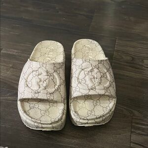 Gucci Beige Monogram Mules